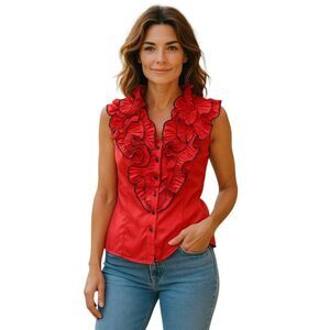 Women's Marianne Size  1X Red Top Women's  Blouse Sleeveless  Brand new#169